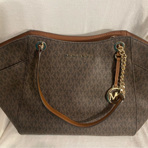 Michael Kors Signature Brown Tote with Gold Accents - Picture 1 of 3